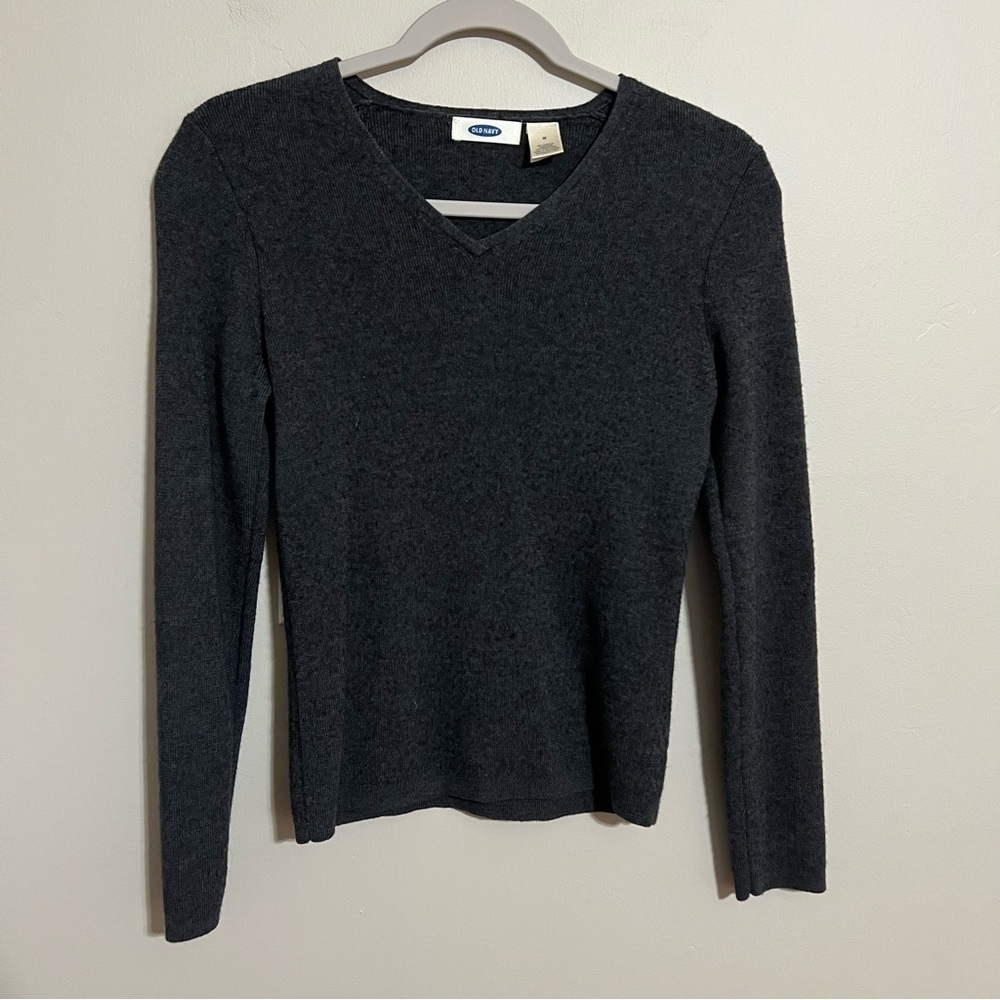 Old Navy Dark Gray Wool Blend Long Sleeve V-neck Sweater size medium